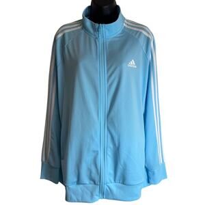 Adidas Track Jacket Womens 2X Blue 3 Stripe Full Zip Athletic Primegreen New